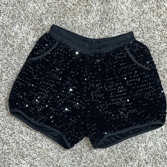 Pants - NWOT Black Sequin Party Shorts Small | Elastic Waist Night Out Holiday